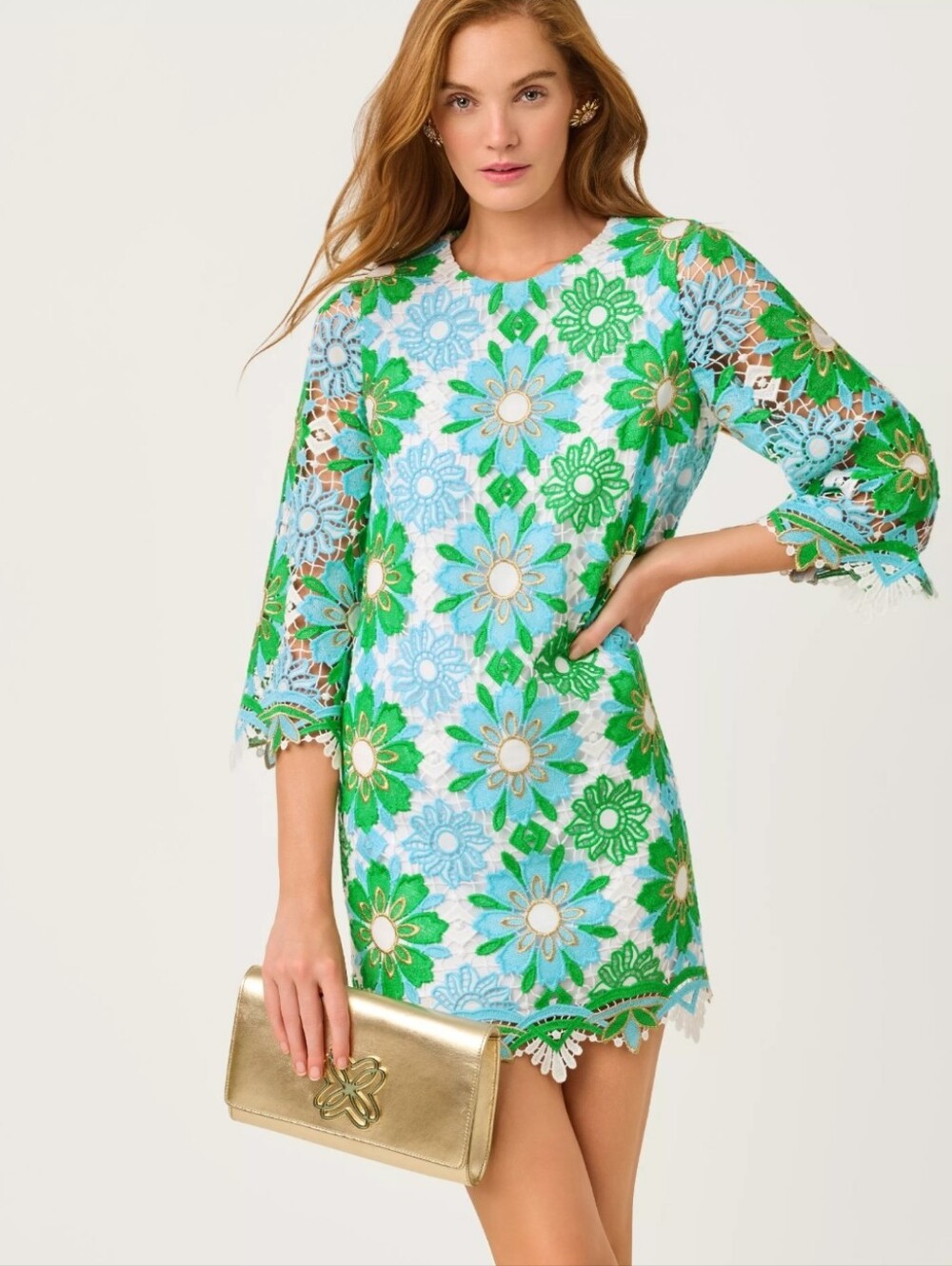 NWT Lilly Pulitzer Jouri 3/4 Sleeve Lace Dress Putting Green Sunshine Tile Lace